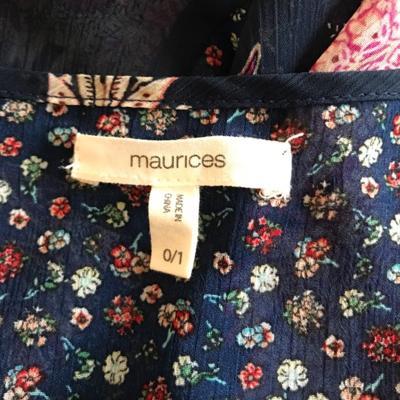 Maurices Floral Block Open Front Peasant Sleeve Boho Kimono Size 0/1 - Picture 4 of 5